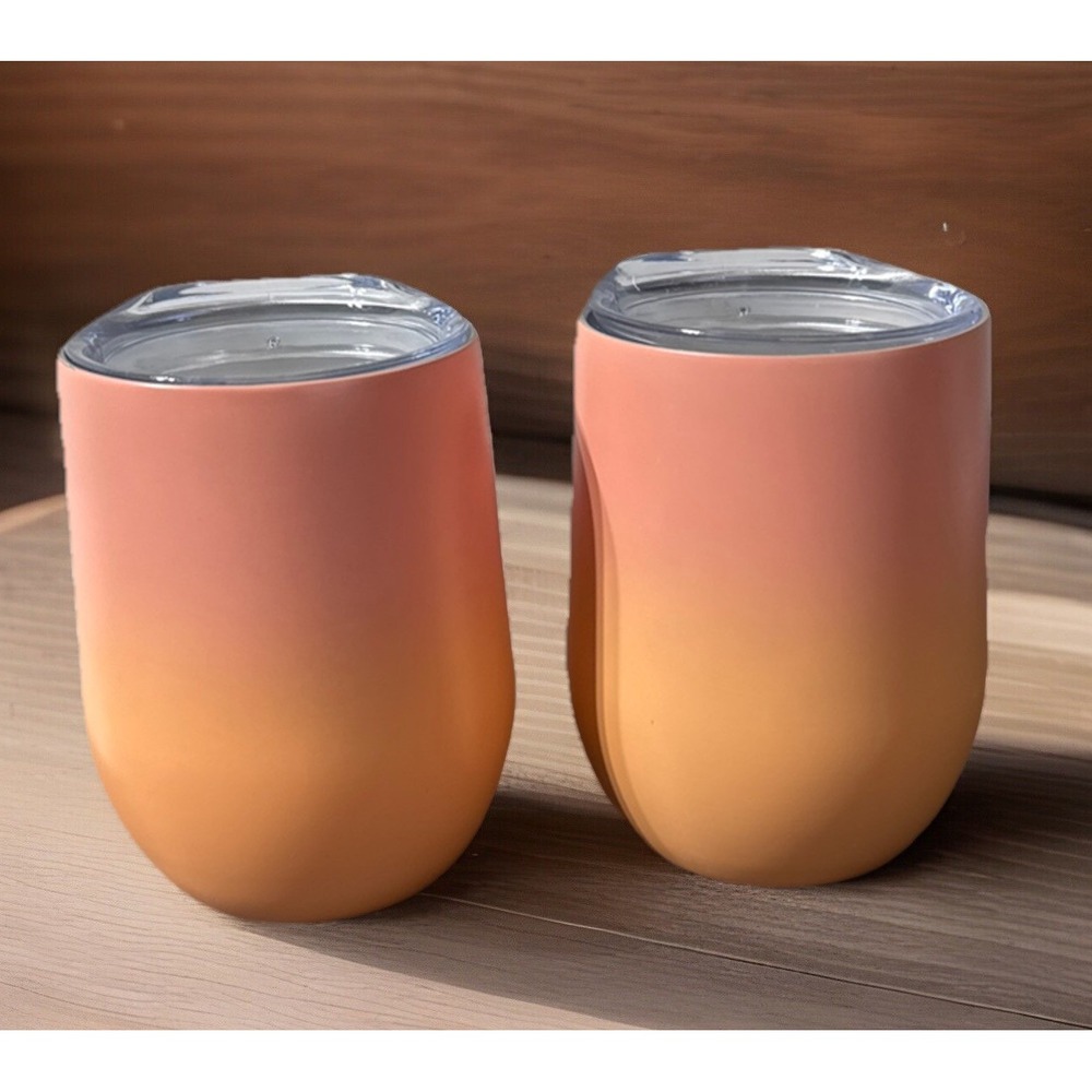 Pier 1 Stainless Steel Insulated Tumbler Lidded To Go Set‎ Of 2 Peach 14 Oz